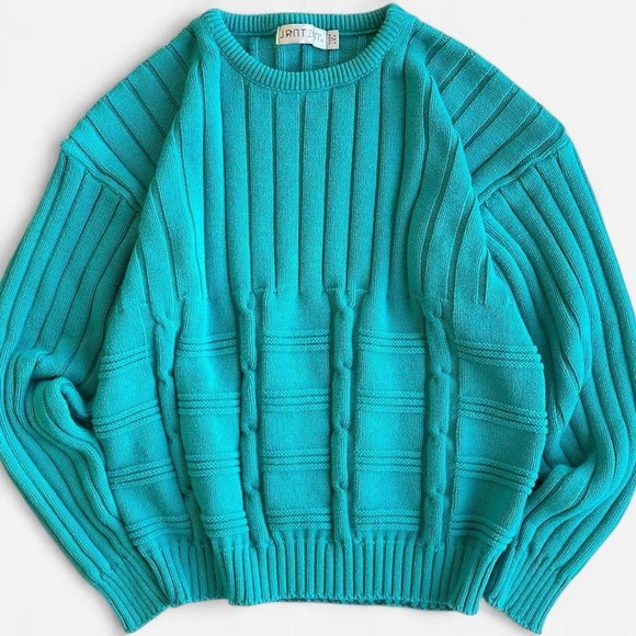 Jantzen Sweaters - Vintage Jantzen Chunky Knit Aqua Teal Combed Cotton Sweater